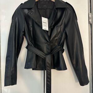 Viral 2026 black belted Leather jacket Zara - Brand new with tag XS